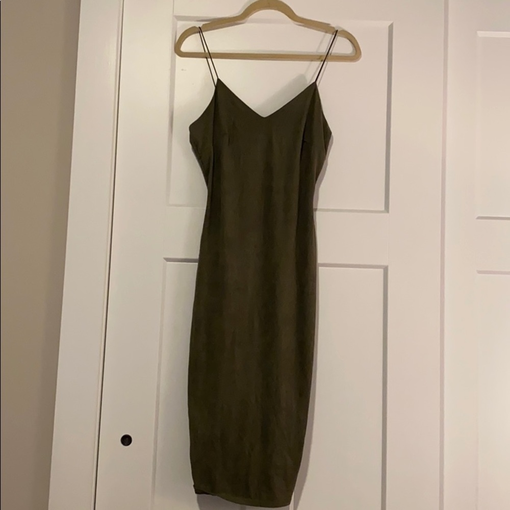 Green suede midi dress